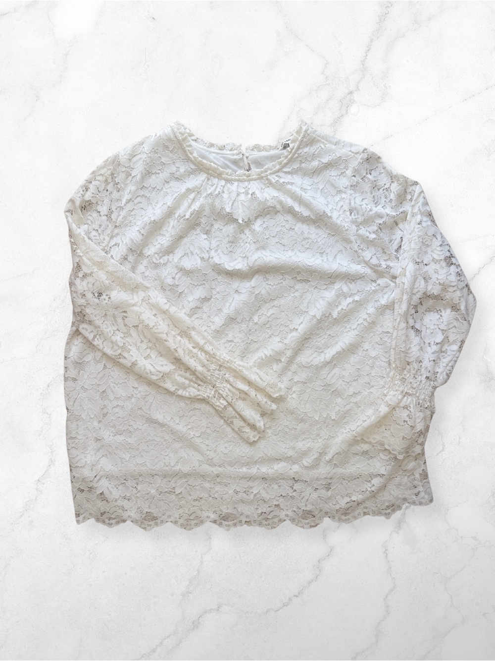 Zac & Rachel Woman Cream Lace Long Sleeve Blouse Plus 2X